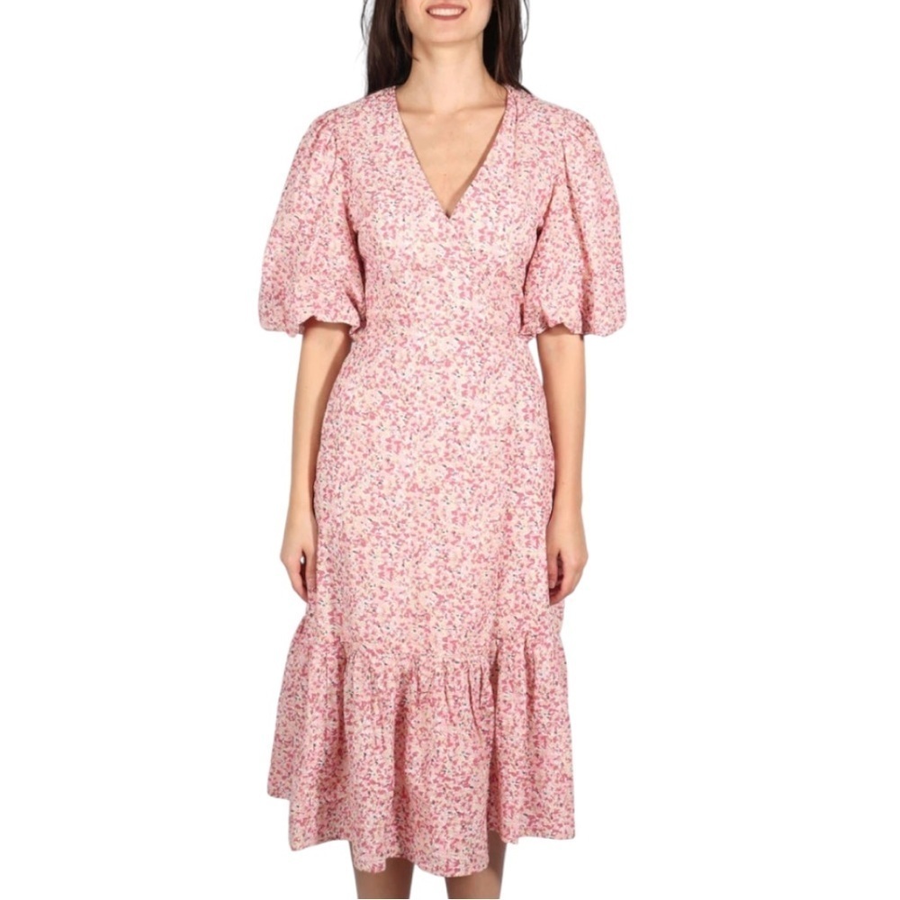 MINKPINK Women’s Floral Pink Wrap Midi Dress